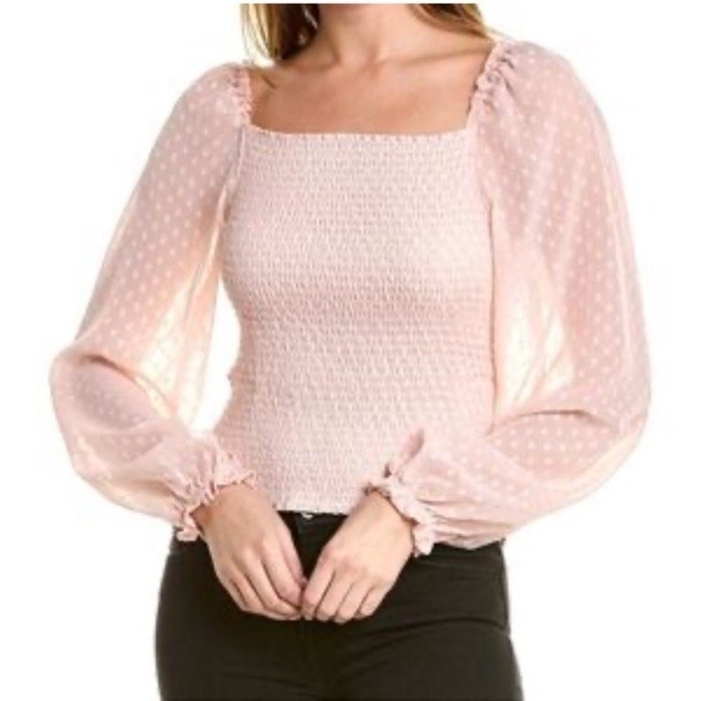 Laundry by Shelli Segal Square Neck Smocked Long Sleeve Top Blouse Rose XS NEW